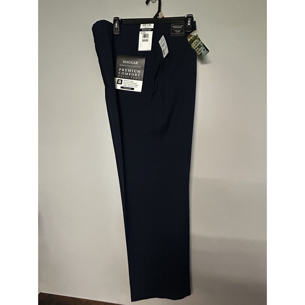 Haggar Premium Comfort straight-fit men's dress pants dark navy blue color 42x30